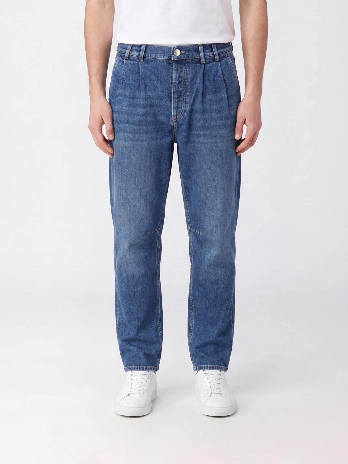 BRUNELLO CUCINELLI Straight Fit Cotton Denim Jeans with Pleats