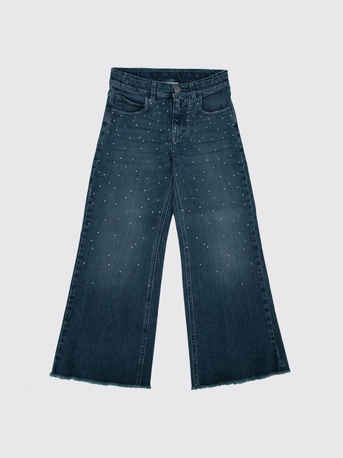 GOLDEN GOOSE Boy's Rhinestone Embellished Flare Jeans in Cotton Denim　GOLDEN GOOSE ボーイズ ラインストーン装飾 フレア ジーンズ (コットン デニム) GOLDEN