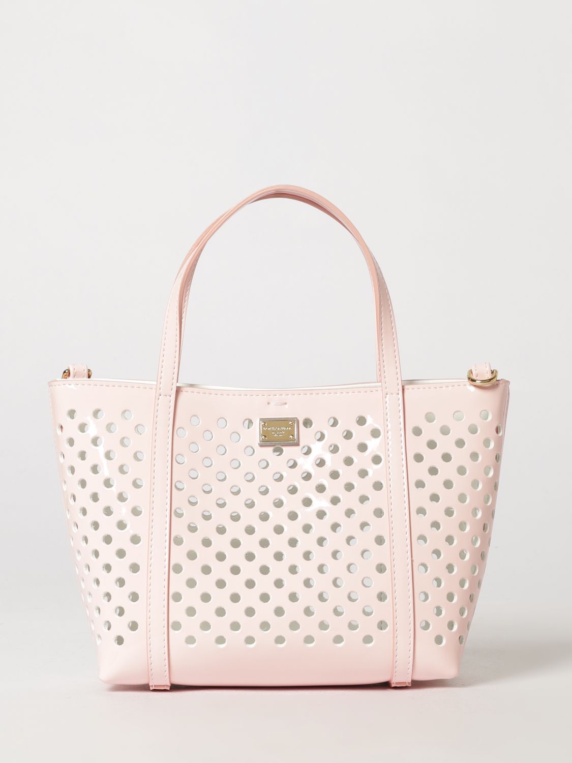 DOLCE & GABBANA Borsa a mano da bambina in pelle di vitello traforata con logo