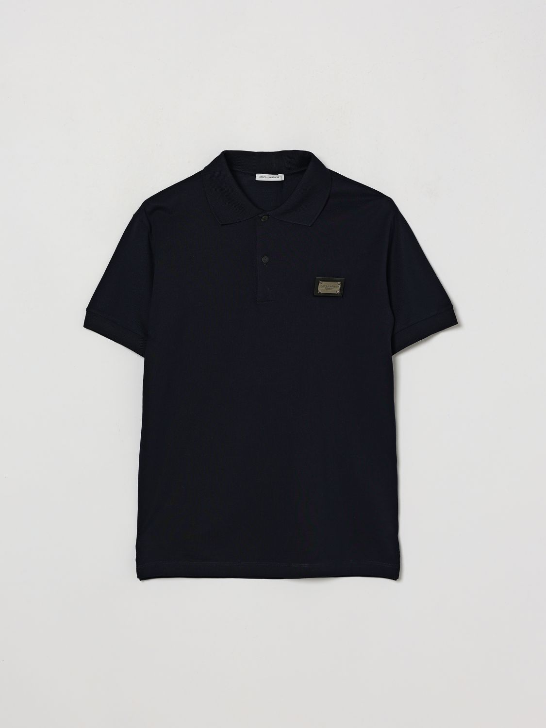 DOLCE & GABBANA Kurzärmeliges Baumwoll-Poloshirt mit Metalllogo für Jungen