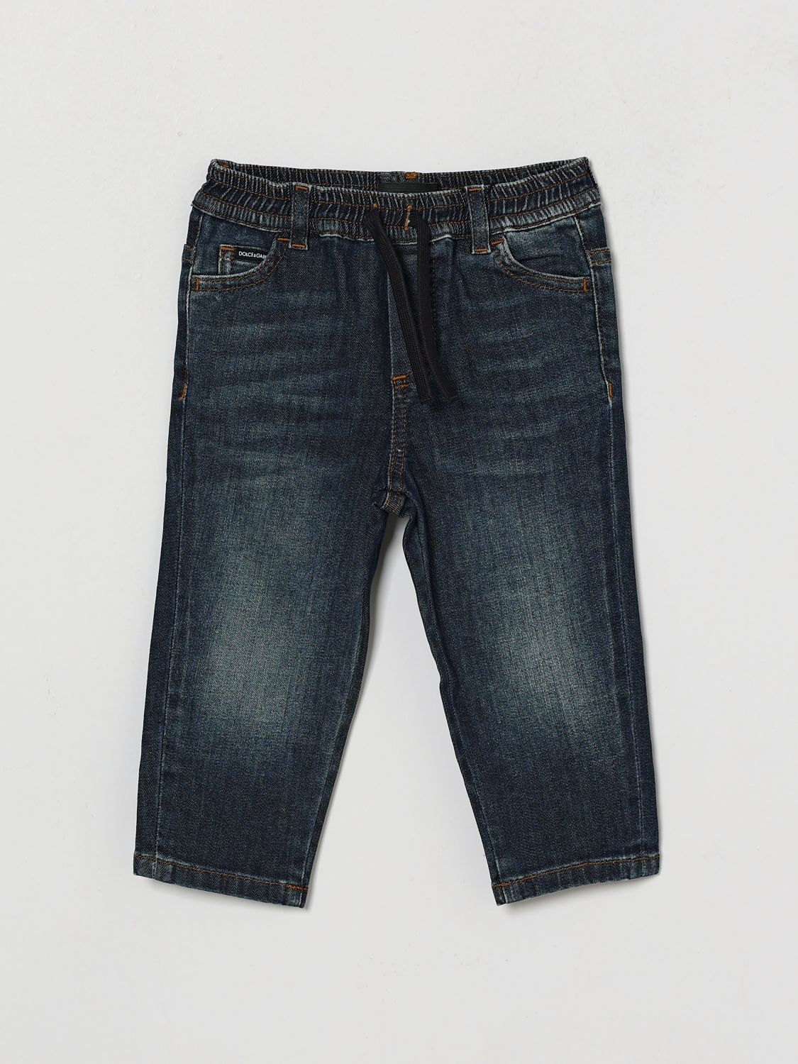 DOLCE & GABBANA Regular Fit Jeans aus Stretch-Denim mit Kordelzug für Jungen