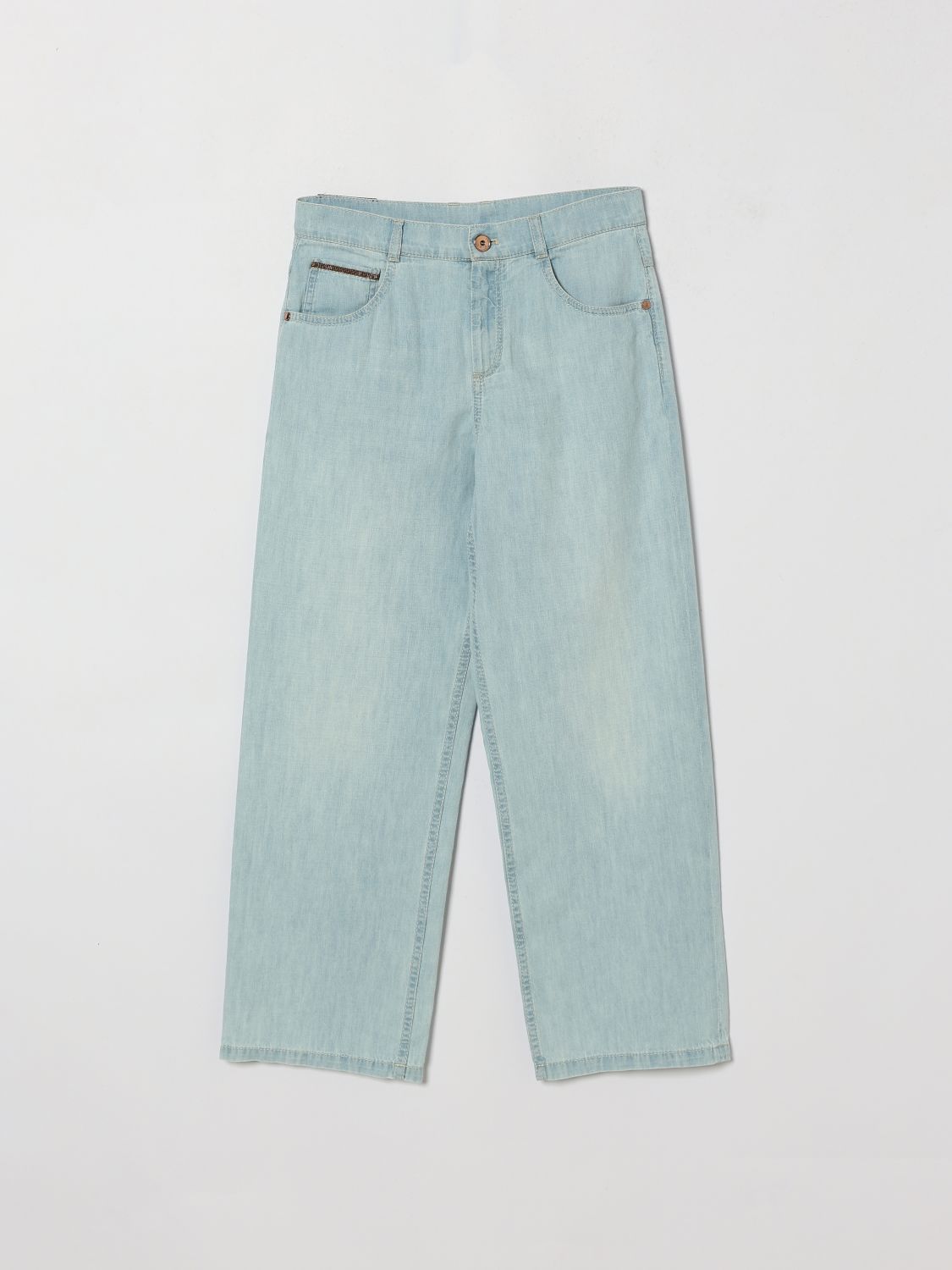 BRUNELLO CUCINELLI Girl's Straight-Leg Denim Jeans with Monili Embroidery