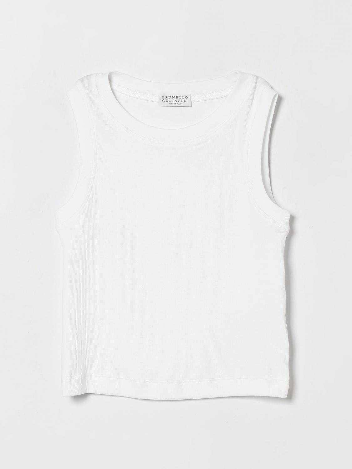 BRUNELLO CUCINELLI Girl's Slim Fit Cotton Tank Top with Monili Embroidery