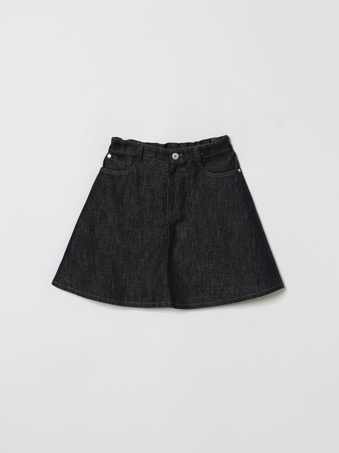 BRUNELLO CUCINELLI Girl’s High-Waisted Denim Mini Skirt with Monili Embroidery