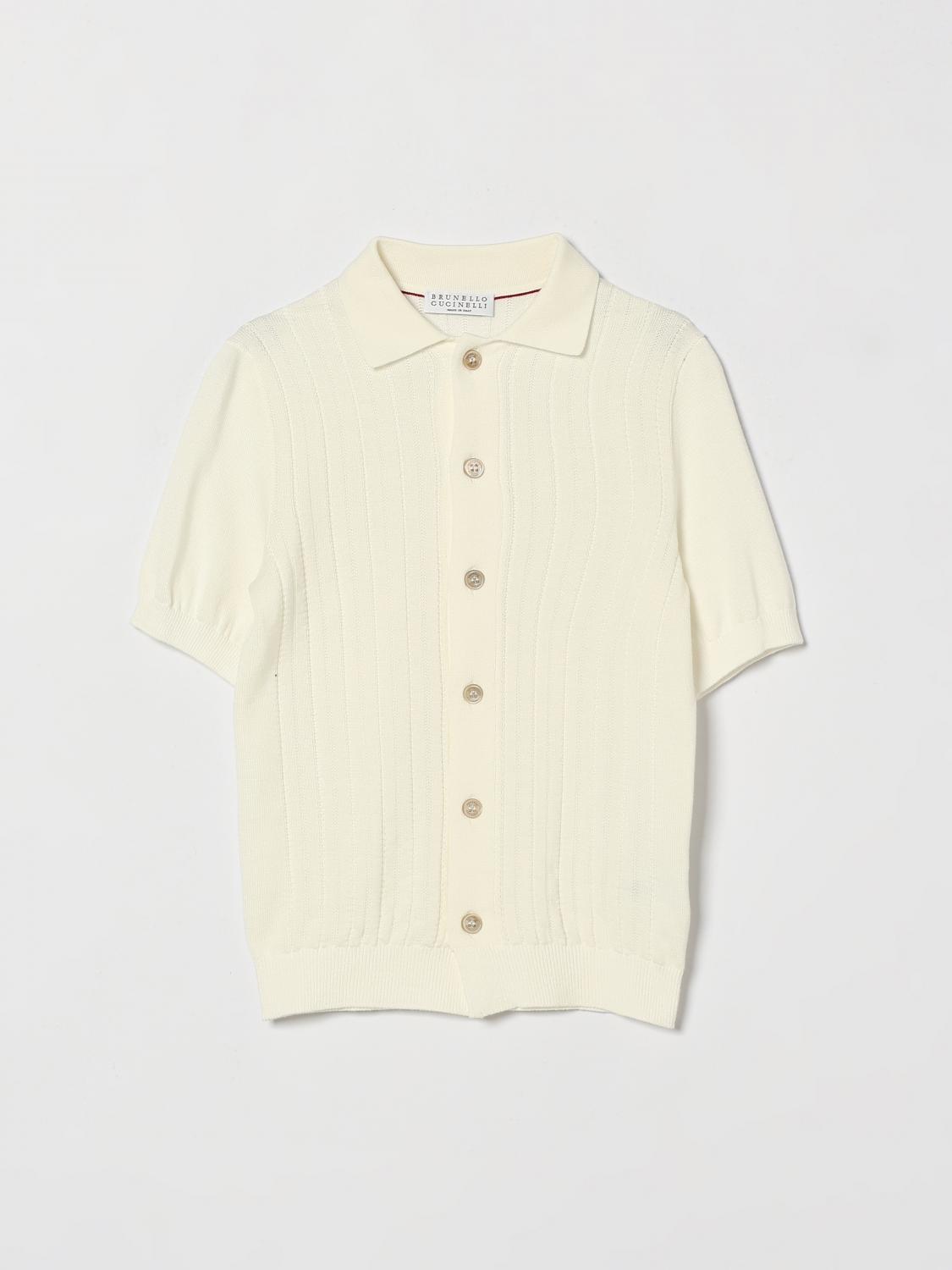 BRUNELLO CUCINELLI Boy's Short-Sleeved Ribbed Cotton Knit Polo Shirt