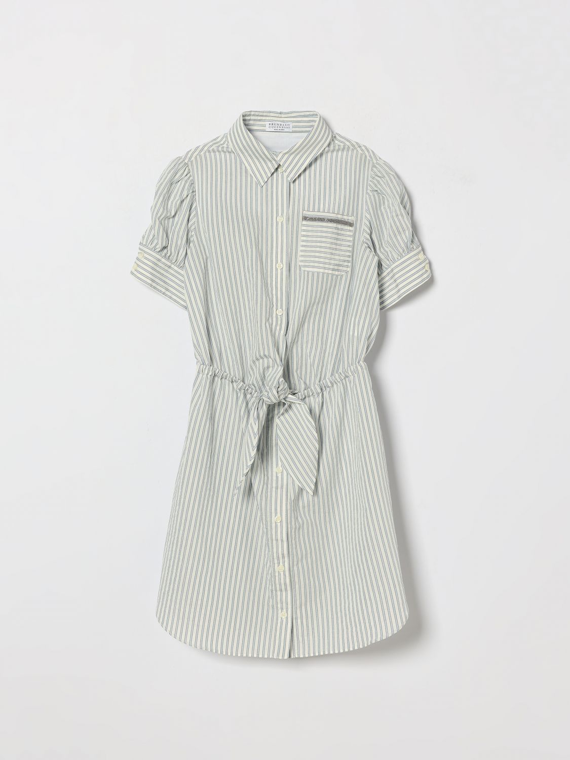 BRUNELLO CUCINELLI Girl's Striped Cotton Chemisier Dress with Drawstring Waist