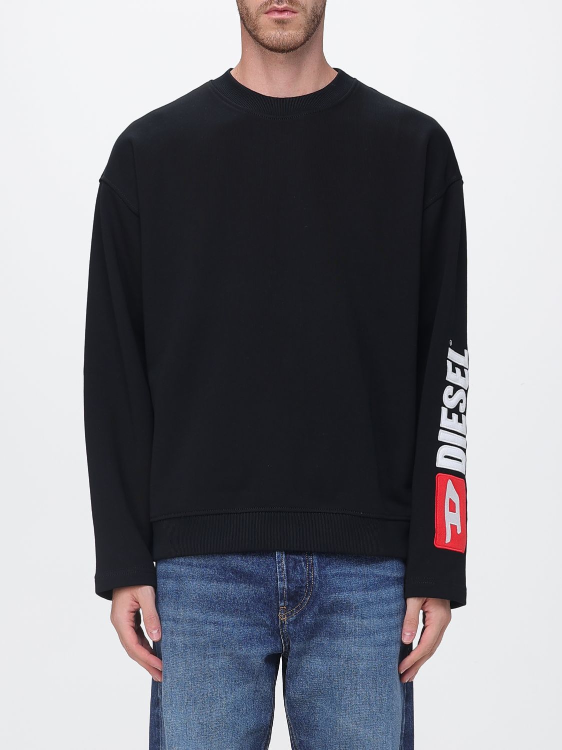 DIESEL Relaxed Fit Long-Sleeved Cotton T-Shirt with Contrast Logo
