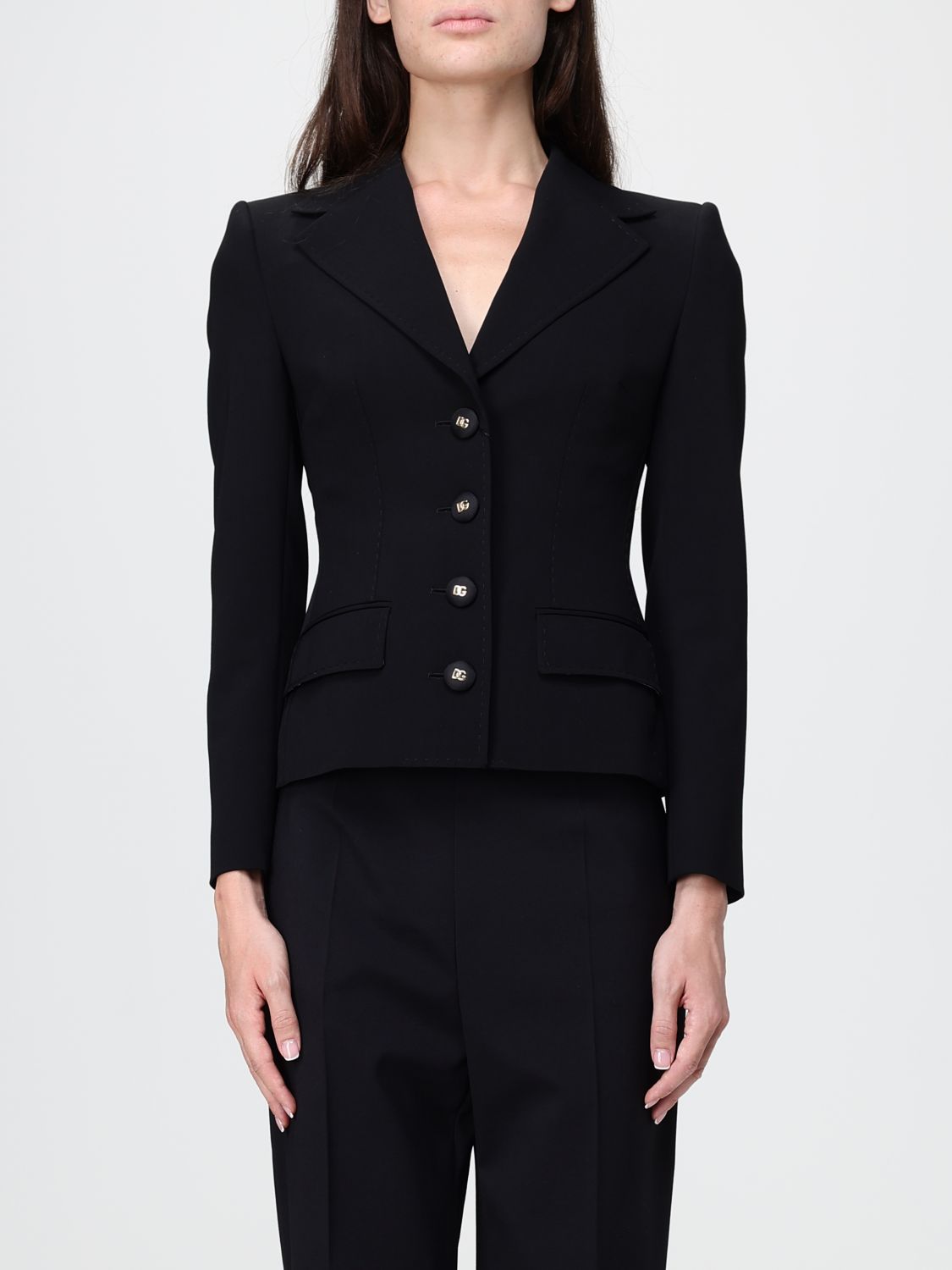 DOLCE & GABBANA Kurzer Slim-Fit-Blazer aus Schurwolle mit steigendem Revers
