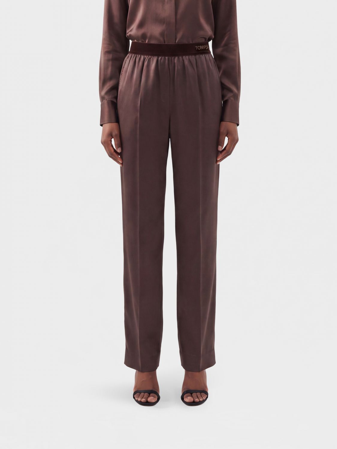 TOM FORD Slim Fit Silk Trousers with Logo Waistband