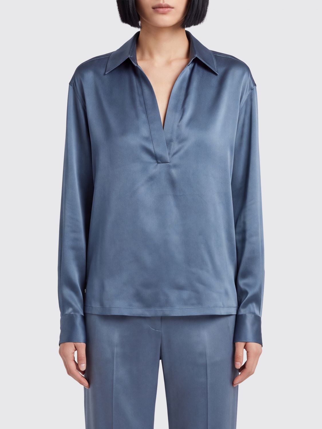 TOM FORD Blusa in pura seta con scollo a V e maniche lunghe a spalla scesa