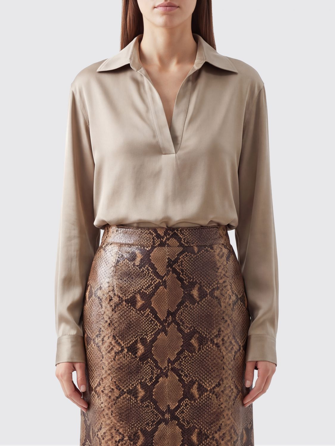 TOM FORD V-Neck Silk Blouse with Long Dropped-Shoulder Sleeves