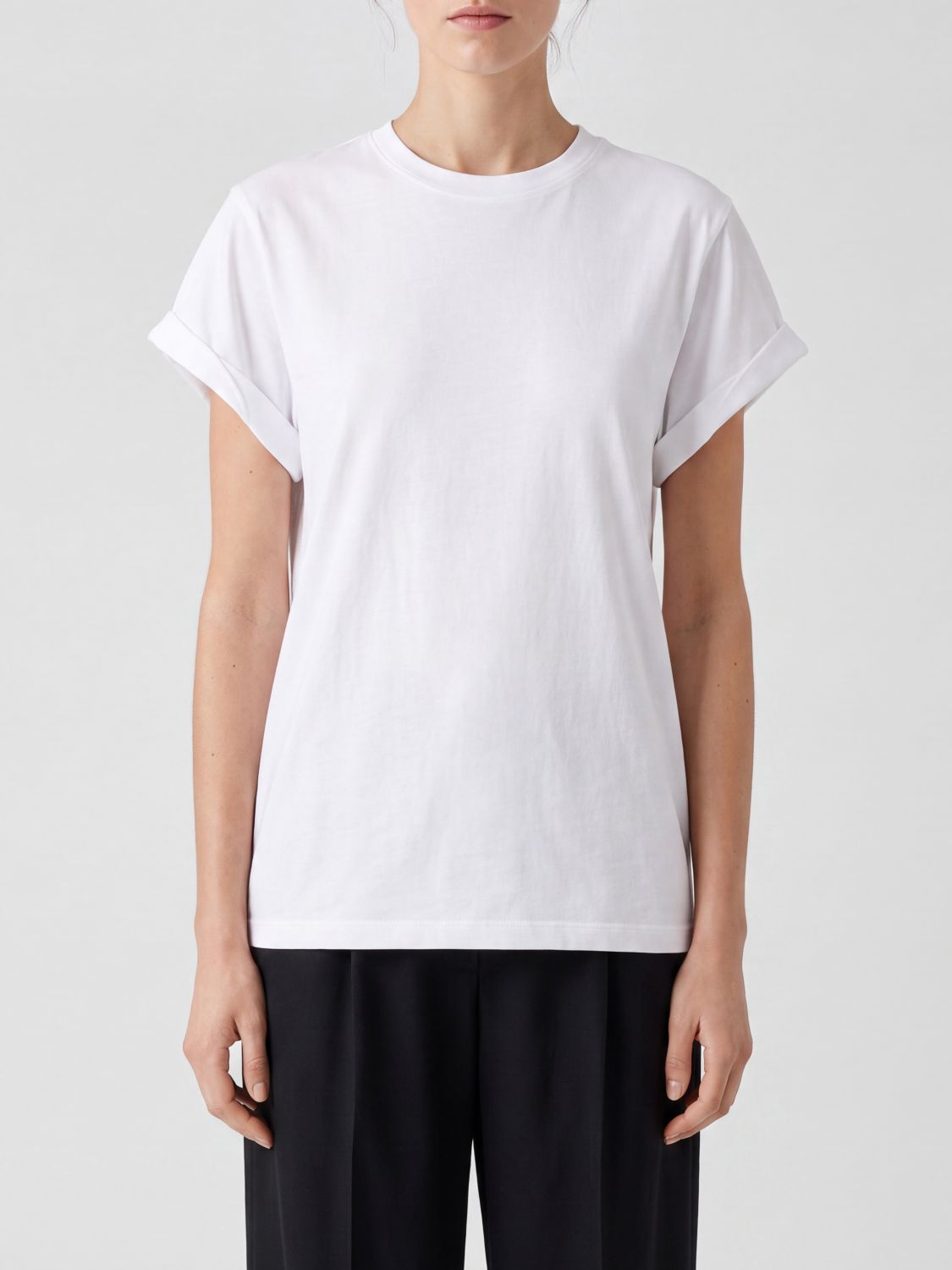 VICTORIA VICTORIA BECKHAM Cotton Crewneck T-shirt with Short Sleeves and Dropped Shoulders