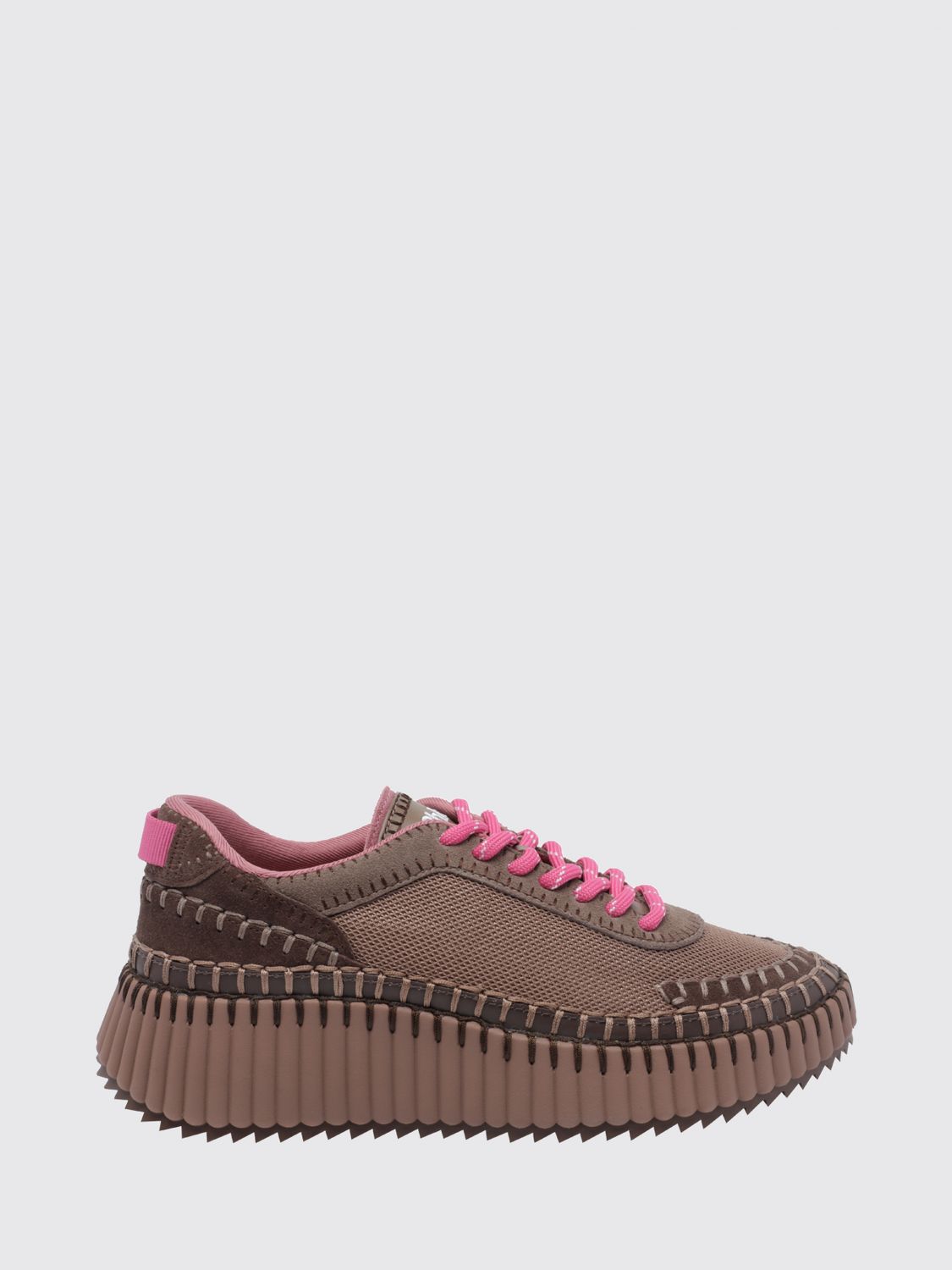 CHLOÉ Nama Low Top Platform Sneakers in Suede and Mesh with Contrast Stitching