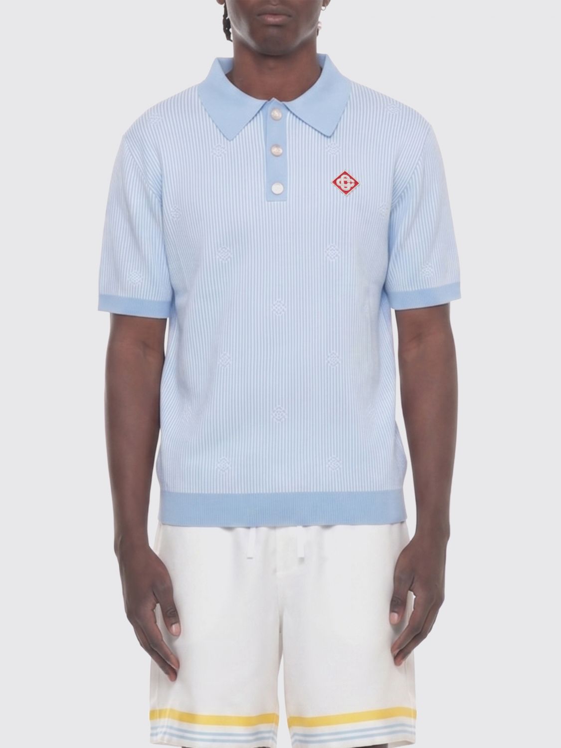 CASABLANCA Striped Cotton Knit Polo Shirt with Ribbed Collar and Cuffs