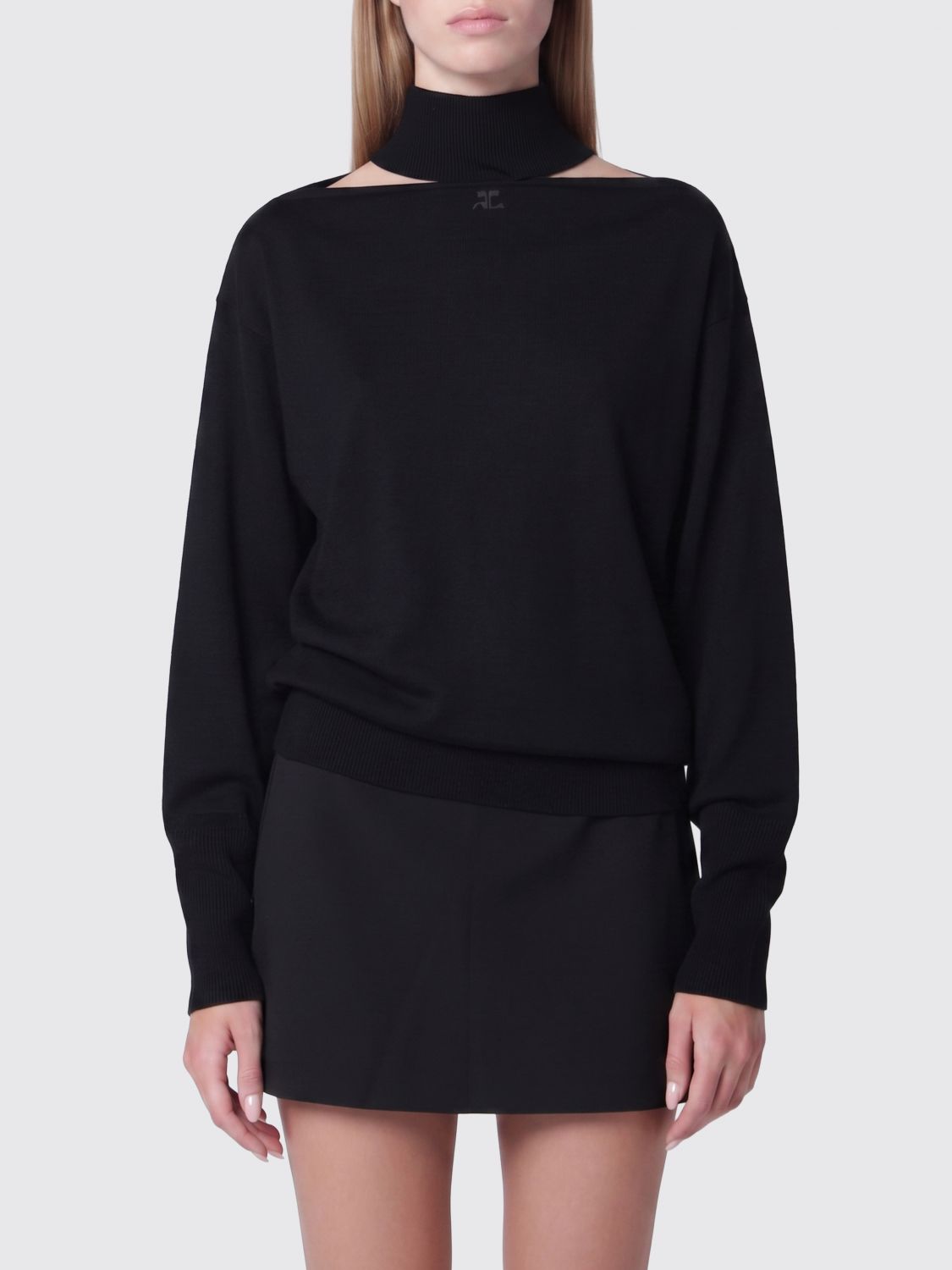 COURRÈGES Merino Wool Turtleneck Jumper with Cut-Out Detail and Tonal Logo