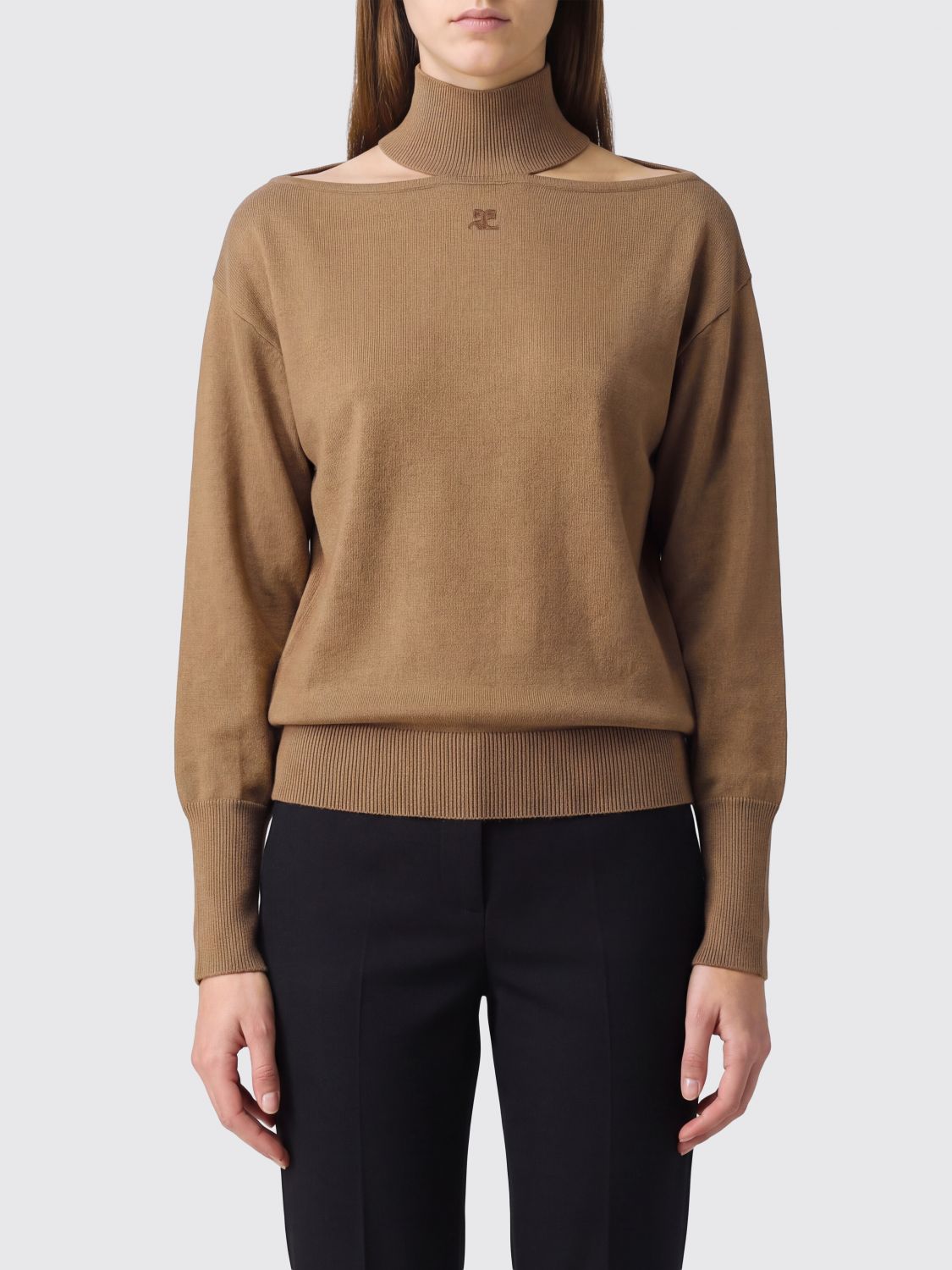 COURRÈGES Rollkragenpullover von aus Merinowolle mit Cut-Out-Detail und tonalem Logo