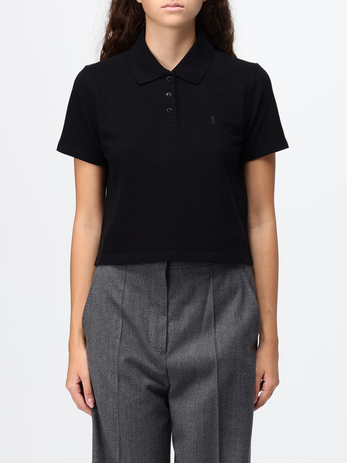 SAINT LAURENT Polo in cotone con monogramma YSL ricamato