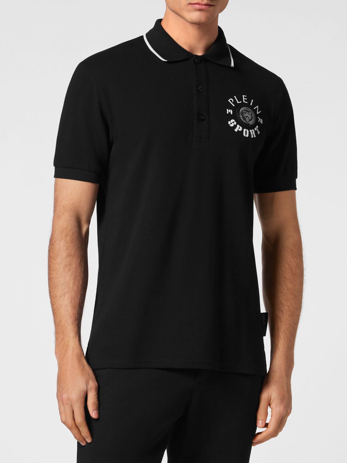 Plein Sport Polo a maniche corte in cotone con colletto classico e logo a contrasto