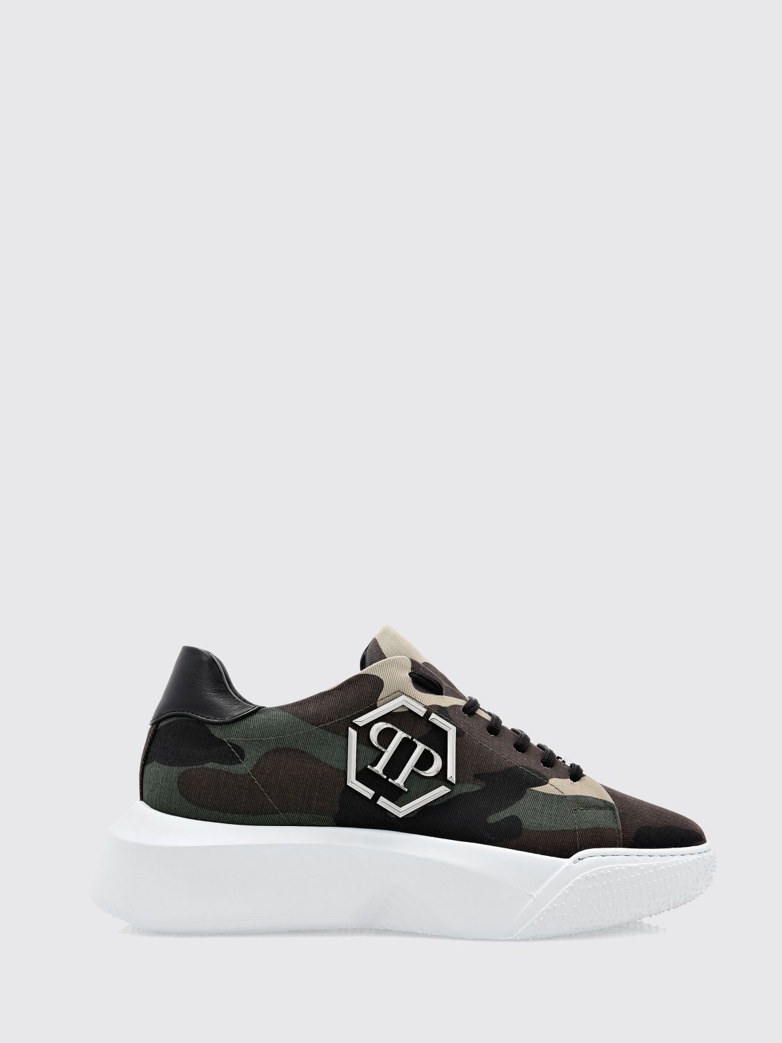 PHILIPP PLEIN Camouflage Cotton Low-Top Sneakers with Chunky Sole and Hexagon Logo