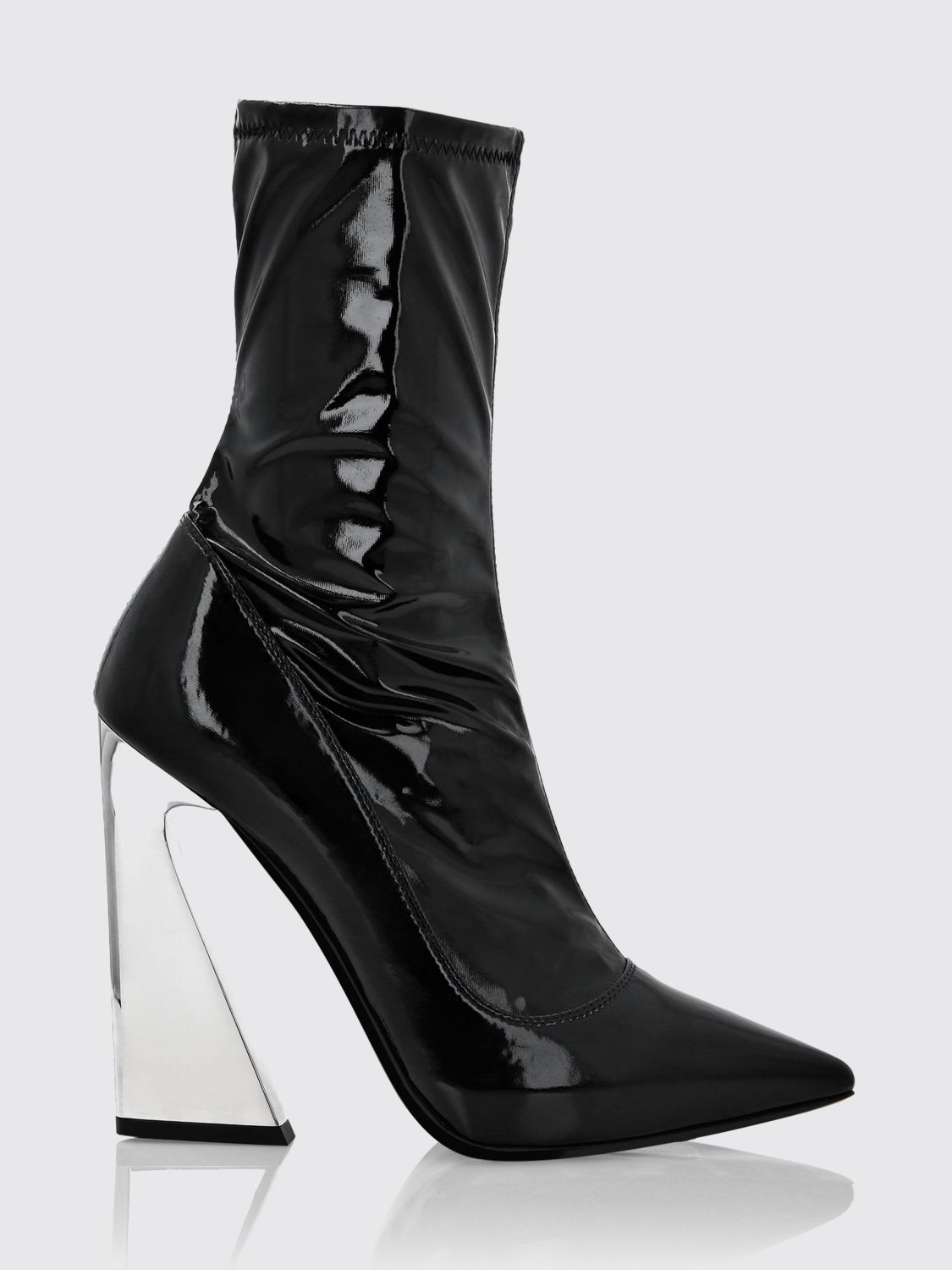 PHILIPP PLEIN Stivaletti a punta in tessuto tecnico stretch effetto vernice con tacco alto
