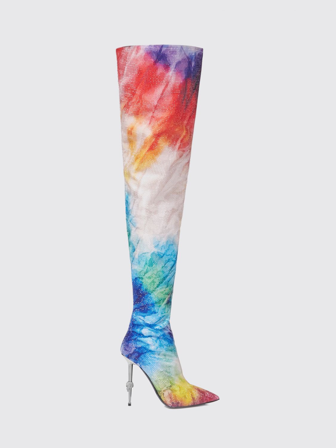 PHILIPP PLEIN Stivali cuissardes con motivo tie-dye e applicazione Skull con cristalli