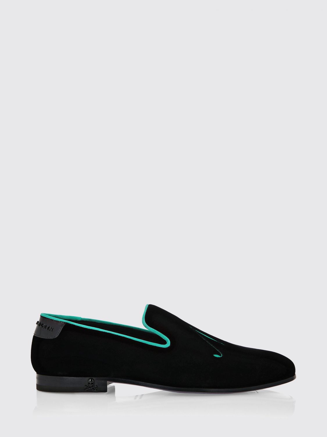 PHILIPP PLEIN green velvet loafer with slogan embroidery