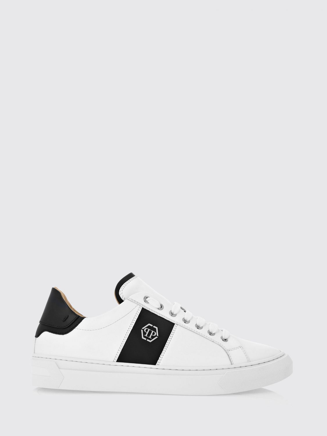 PHILIPP PLEIN low-top sneakers in smooth leather with hexagon monogram logo