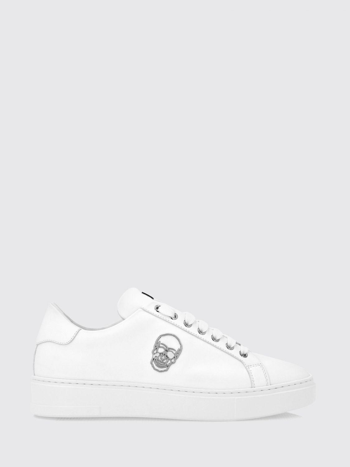 PHILIPP PLEIN Sneakers basse in pelle liscia con stampa Skull