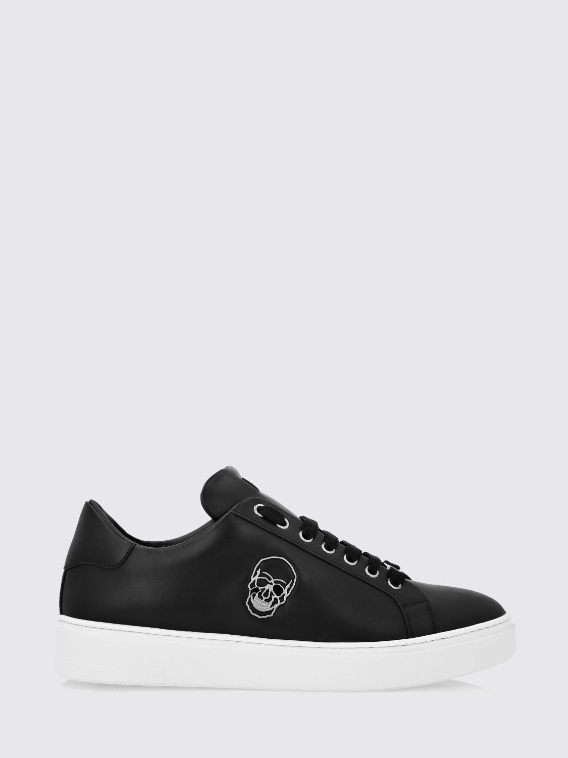PHILIPP PLEIN Sneakers basse in pelle liscia con stampa Skull