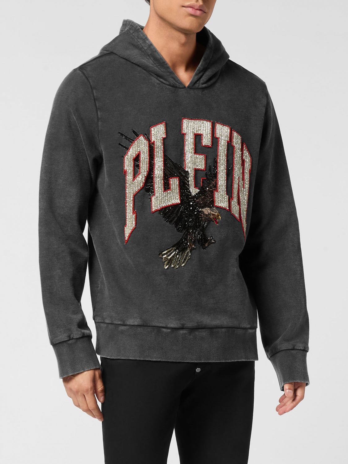 PHILIPP PLEIN Felpa con cappuccio in cotone con stampa grafica e logo