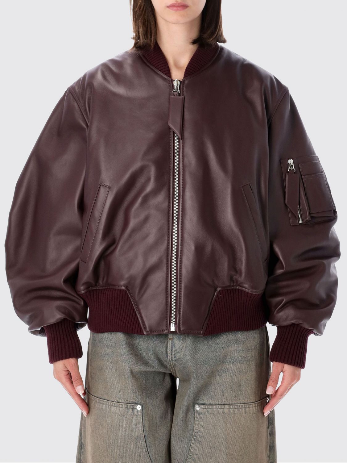 THE ATTICO Oversize-Bomberjacke aus Leder mit überschnittenen Schultern