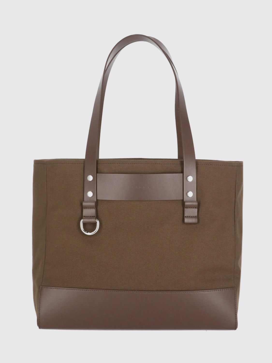 MARNI Cotton Tote Bag with Double Handle and Contrasting Leather Inserts