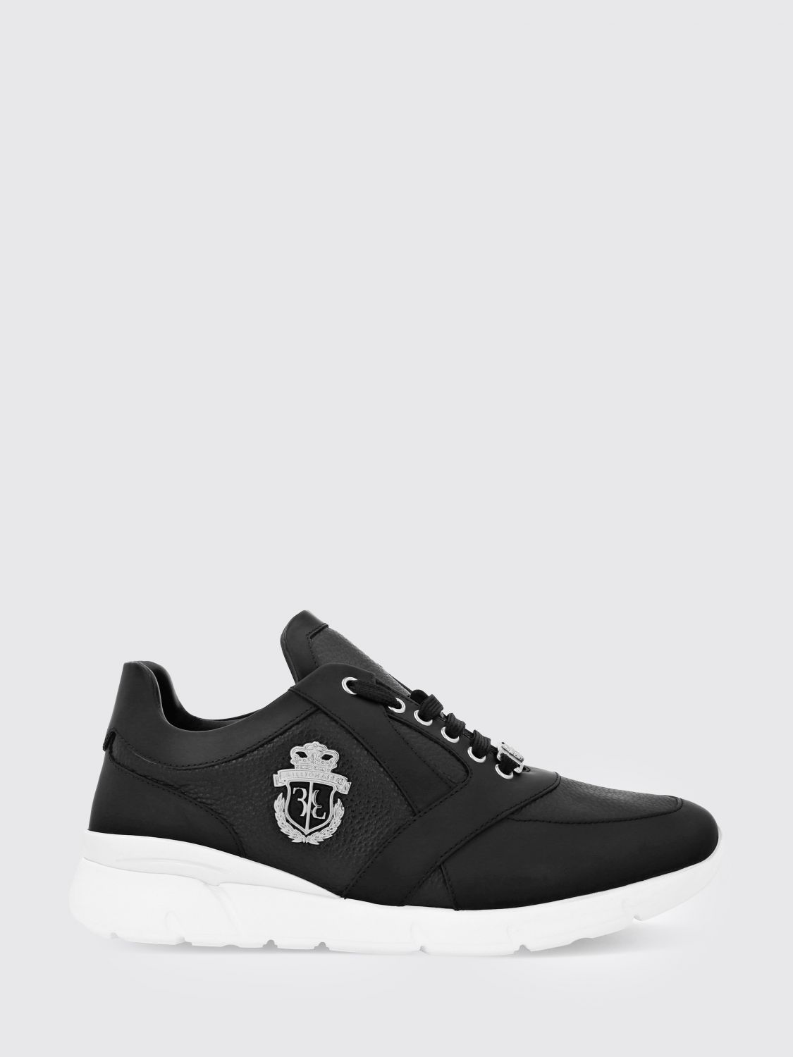 Billionaire Crest Runner Sneakers in Smooth and Grained Leather with Metallic Logo