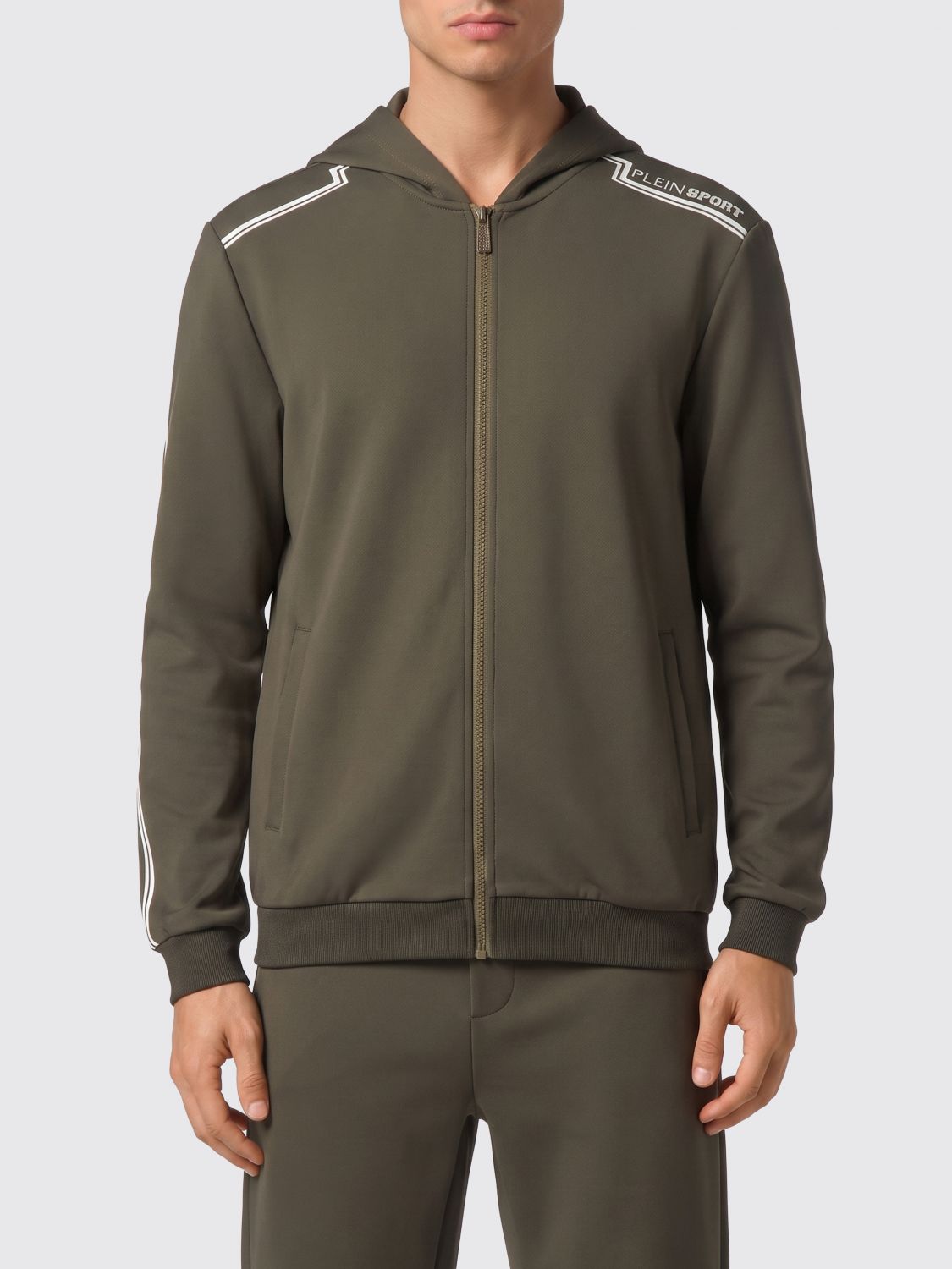 Plein Sport Felpa con cappuccio e zip in jersey tecnico e tasche America