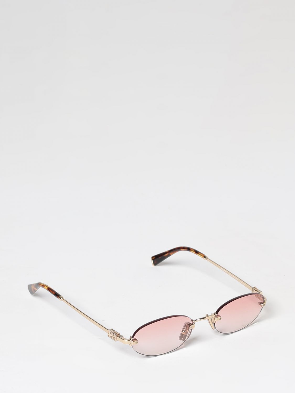 MIU MIU Oval Metal Sunglasses with Bridge and Tortoiseshell Temples　MIU MIU オーバル メタル サングラス、ブリッジとべっ甲テンプル付き MIU