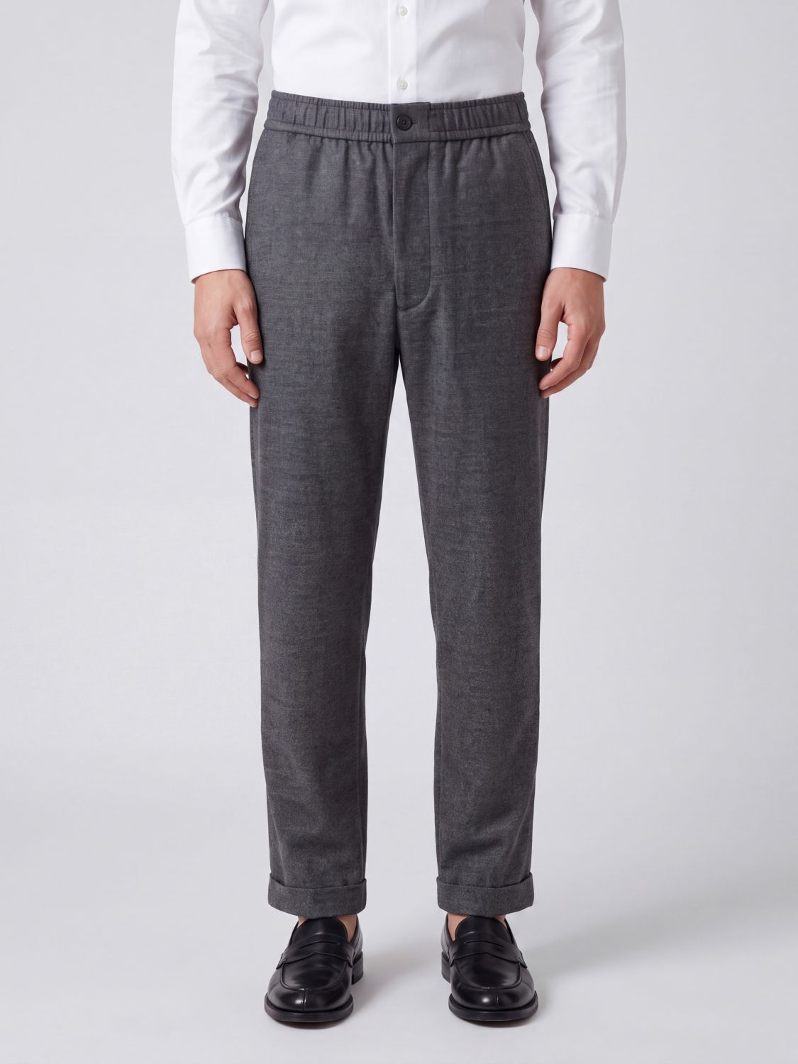 Giorgio Armani Slim Fit Virgin Wool and Cashmere Trousers with Elastic Waist