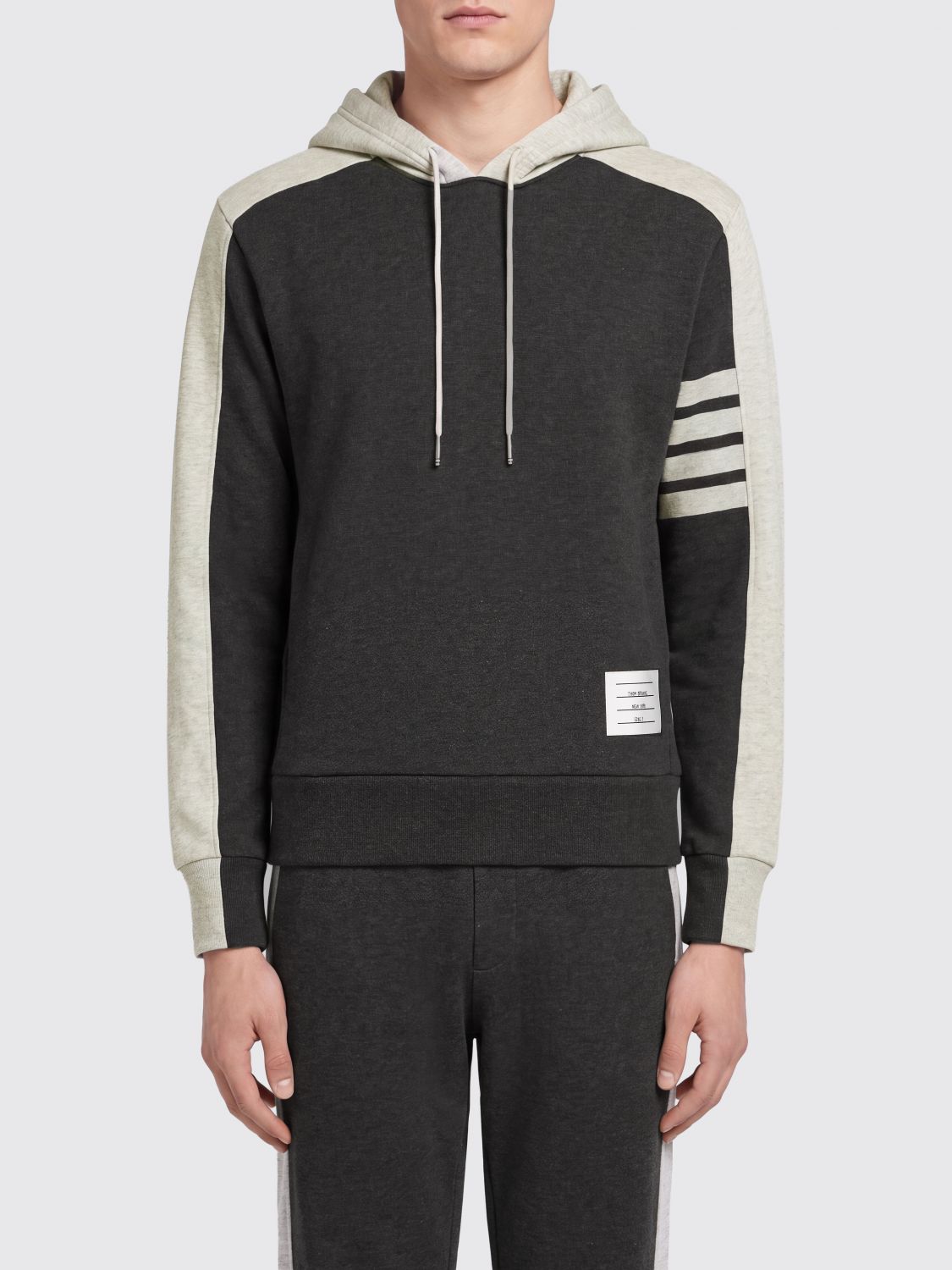 THOM BROWNE Cotton Hoodie with Iconic 4-Bar Stripes on the Sleeve