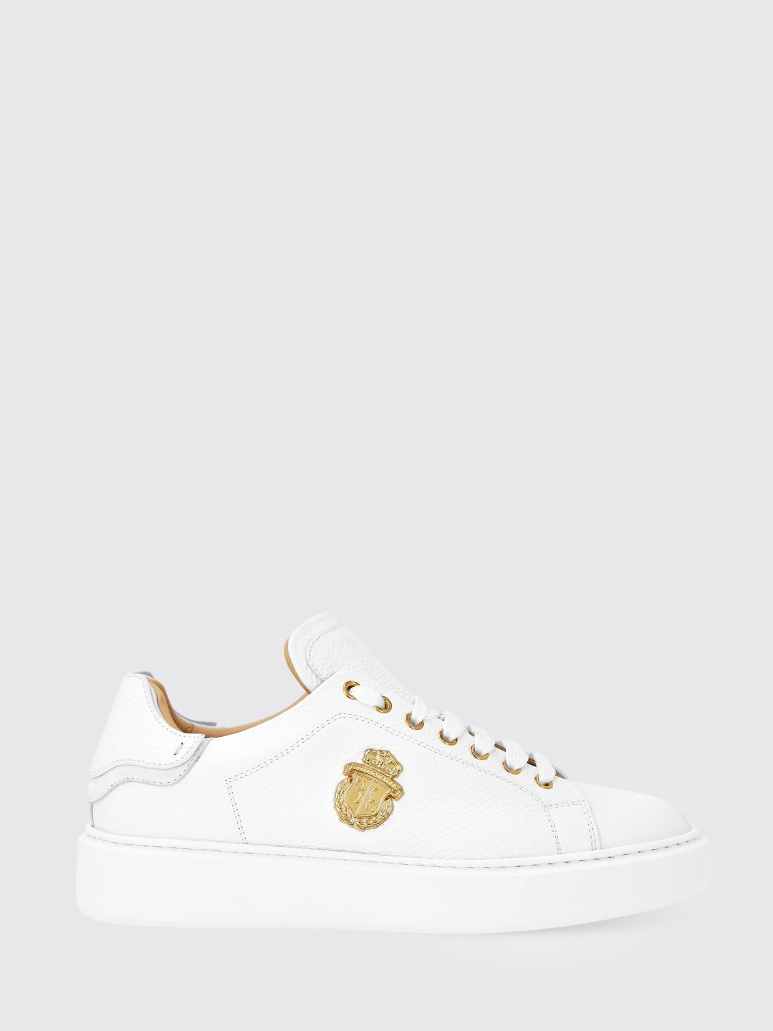 BILLIONAIRE low-top sneaker in grained leather with appliqué logo and rubber sole