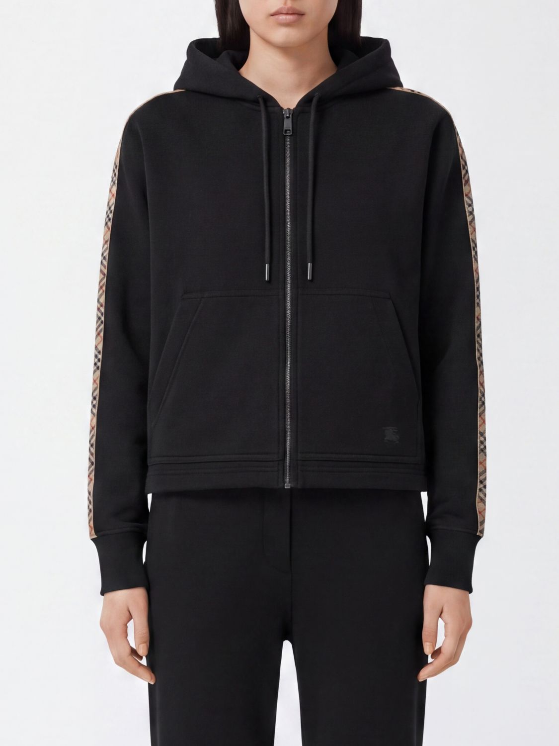 BURBERRY Hooded Zip-Up Cotton Sweatshirt with Embroidered EKD Logo