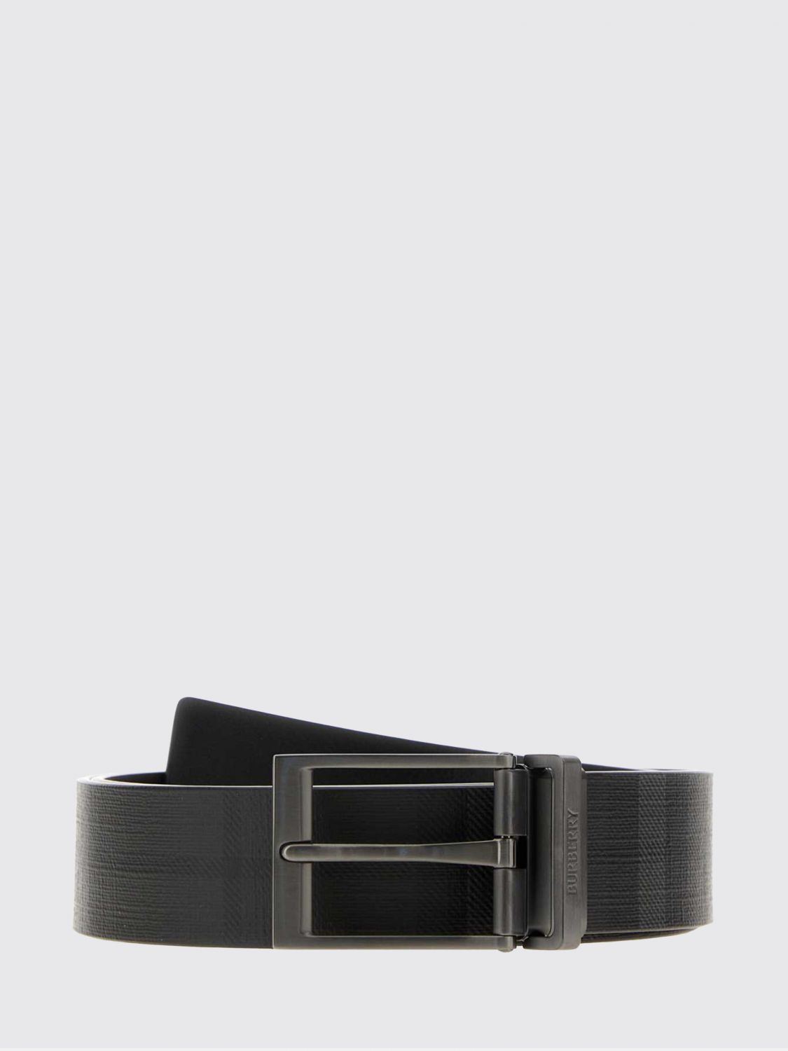 Burberry Adjustable Check Coated-Cotton Belt with Engraved Buckle