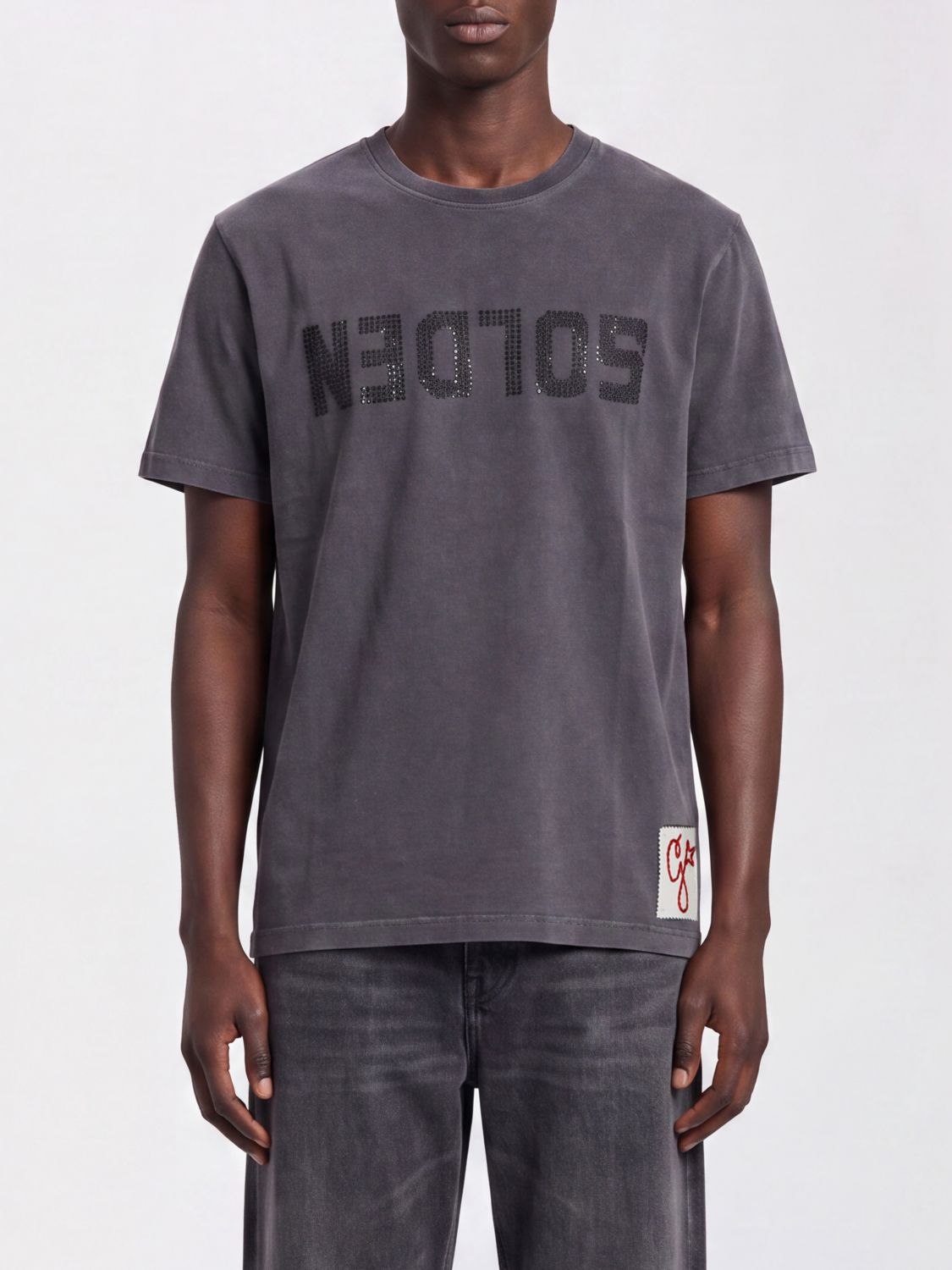 GOLDEN GOOSE Short-Sleeved Cotton T-Shirt with Tone-on-Tone Logo