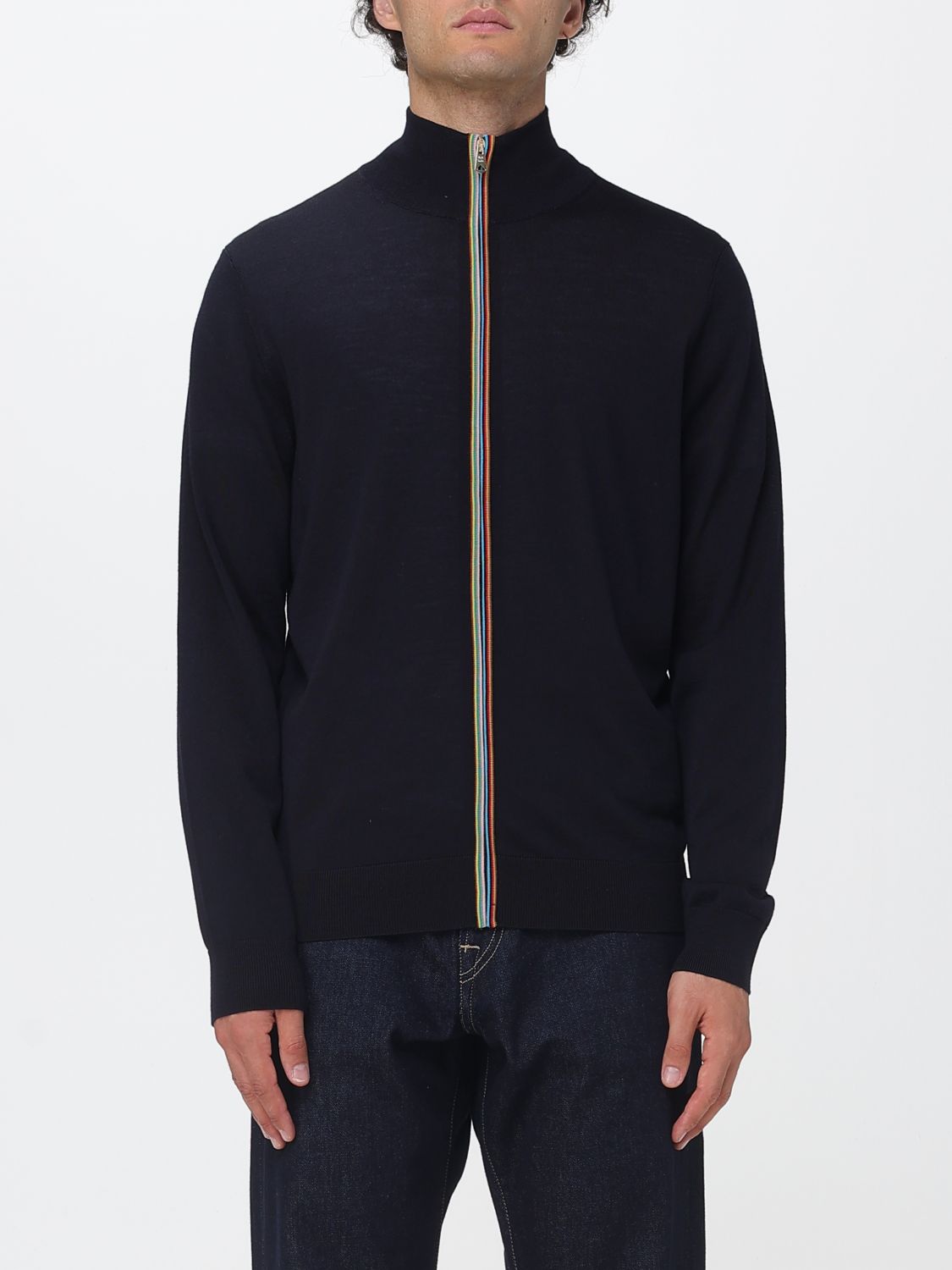 PAUL SMITH Zip-Cardigan aus Merinowolle mit Stehkragen und schrägen Taschen
