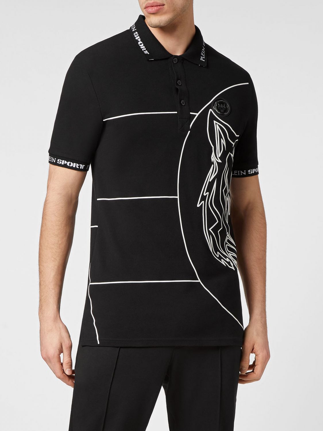 Plein Sport Polo a maniche corte in cotone slim fit con logo Hexagon stampato