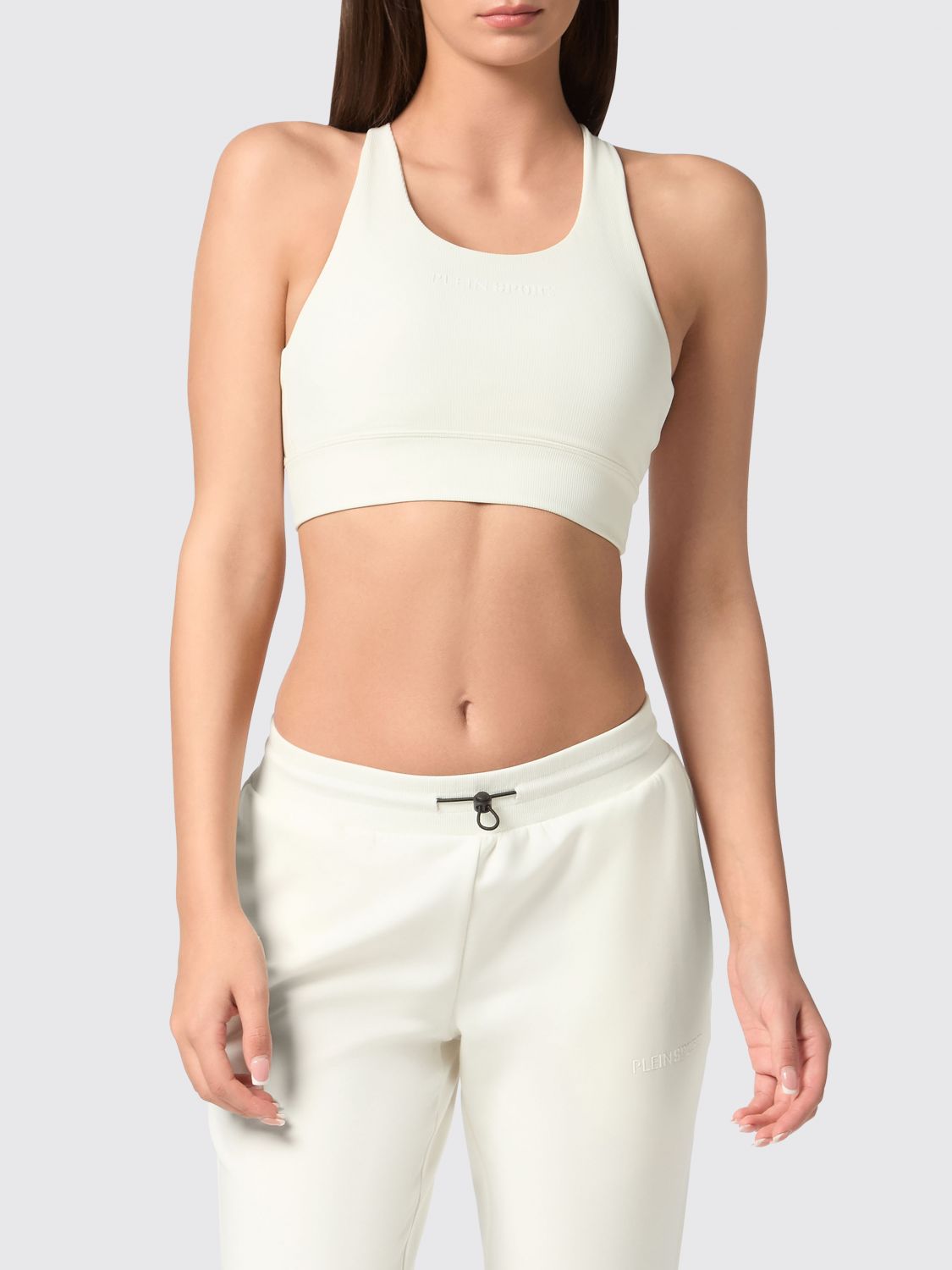 Plein Sport Top sportivo cropped slim fit in jersey con spalline incrociate