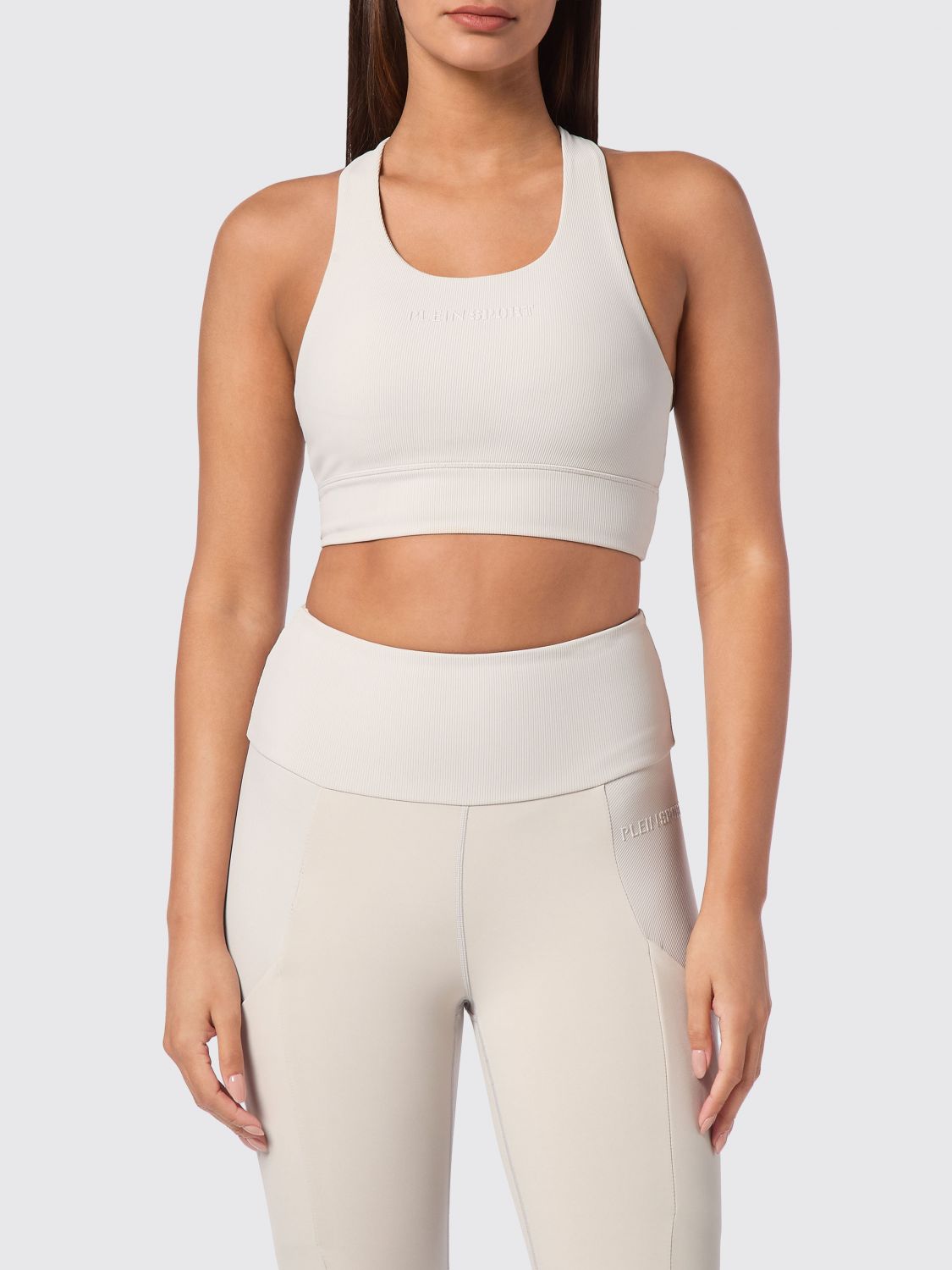 Plein Sport Top sportivo cropped slim fit in jersey con spalline incrociate