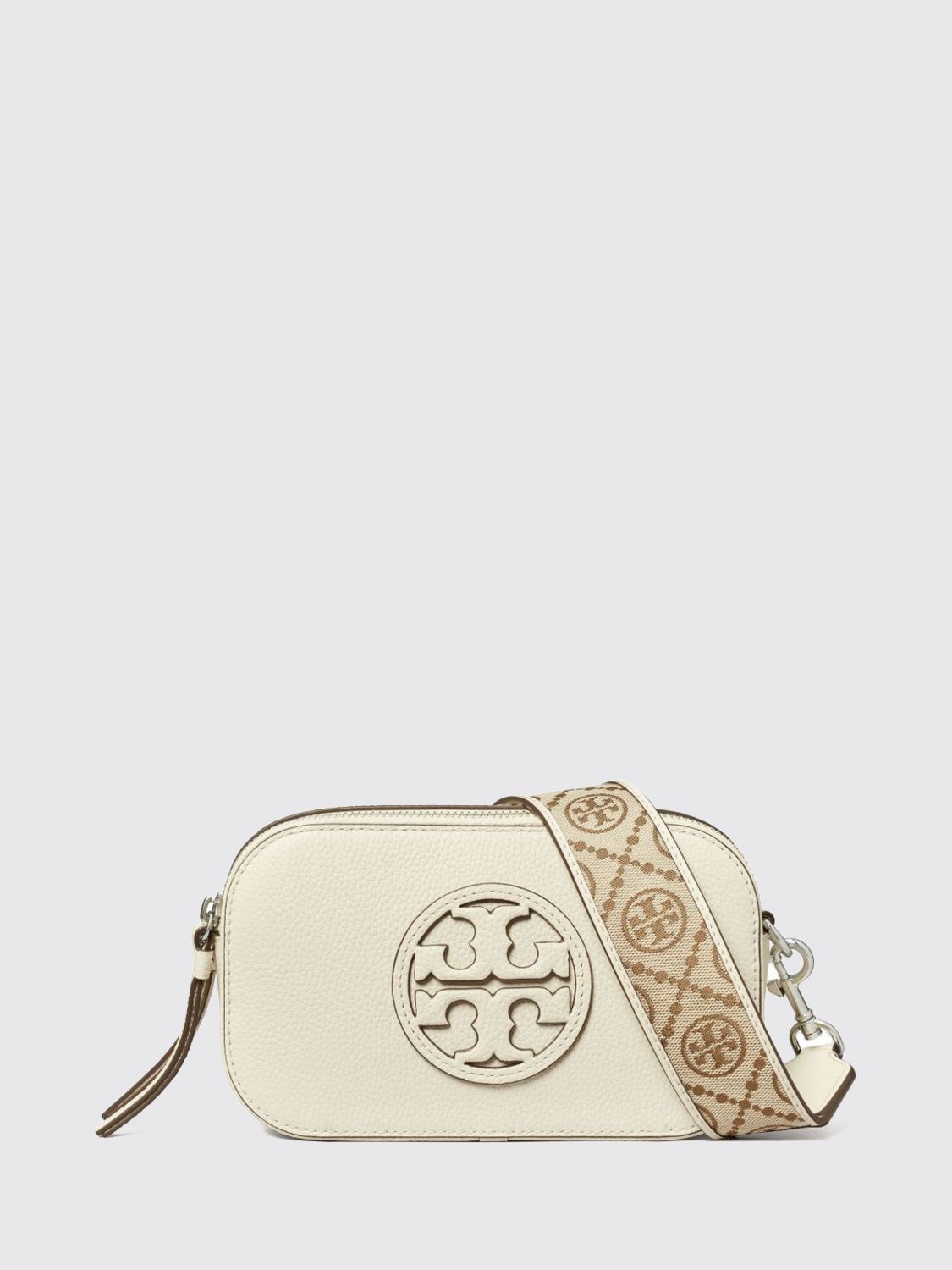 TORY BURCH Miller Crossbody Bag in Pebbled Leather with Double Zip and Logo