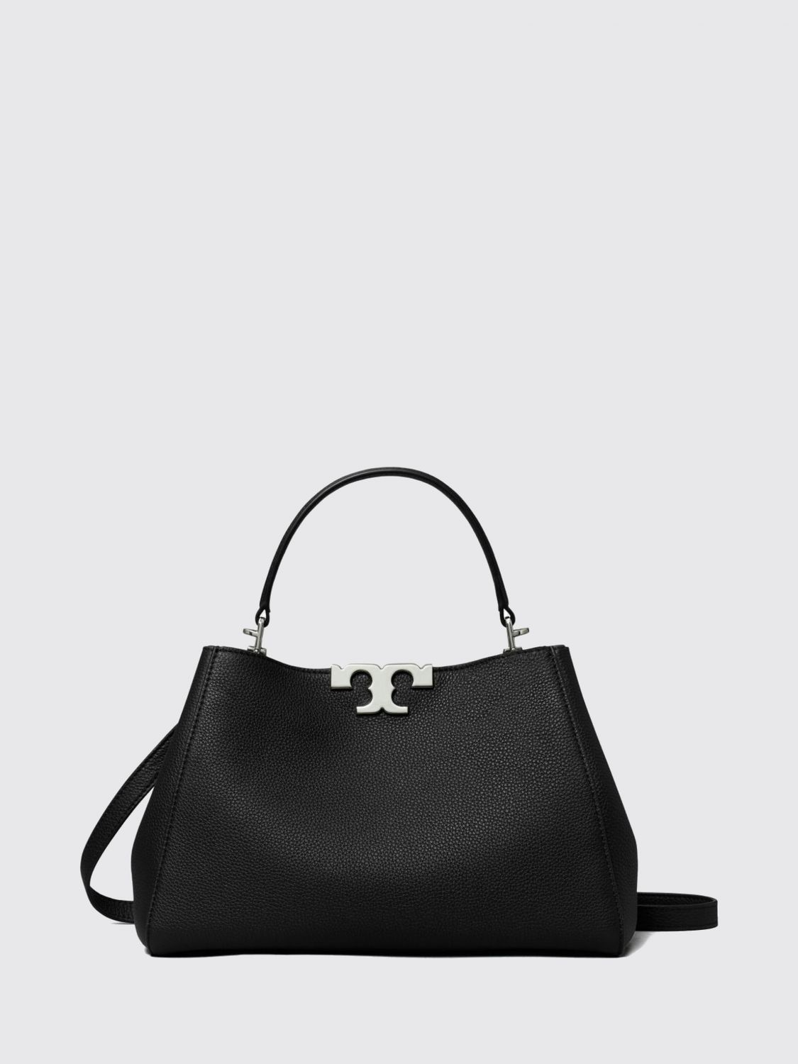 TORY BURCH Eleanor Calfskin Leather Top Handle Bag with Monogram and Strap TORY BURCH Eleanor Calfskin Leather Top Handle Bag with Monogram and Strap