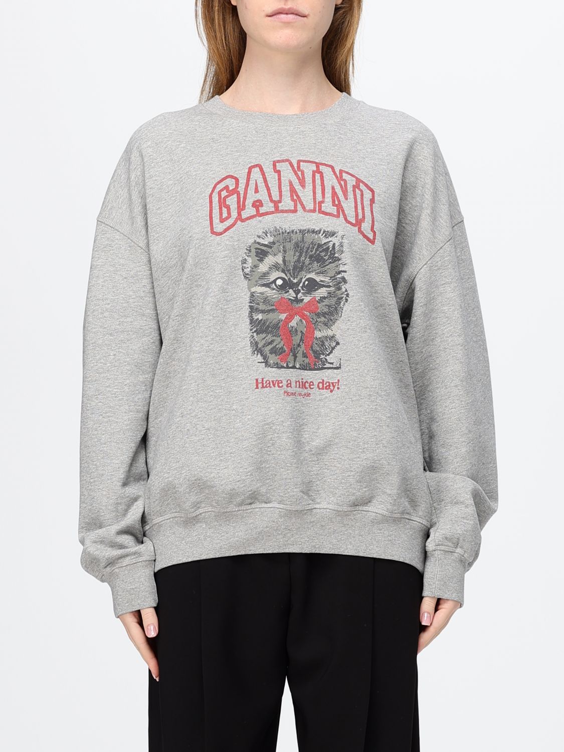 Ganni Relaxed Fit Graphic Logo Print Cotton Jumper