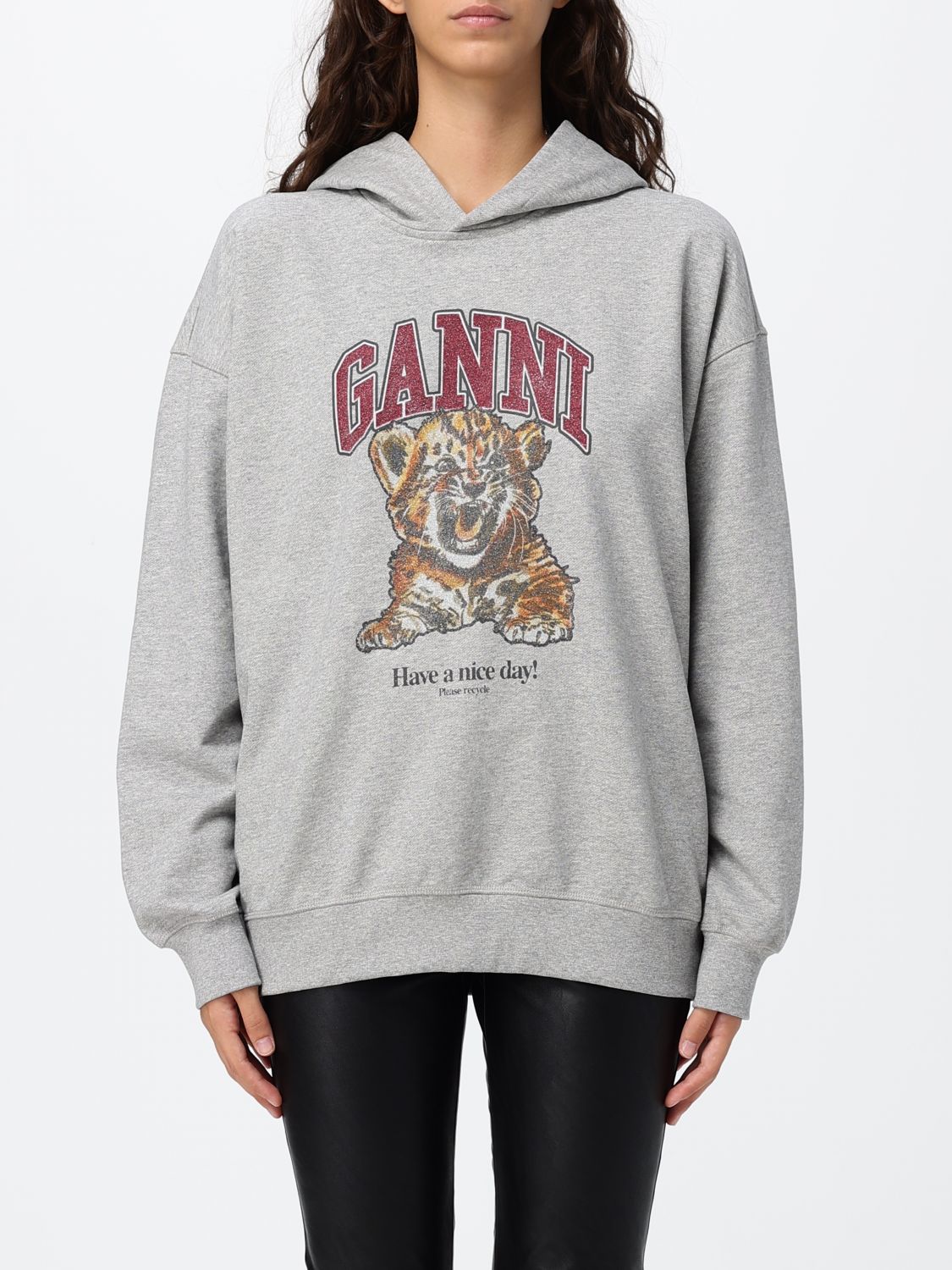 Ganni Organic Cotton Hoodie with Contrasting Logo and Dropped Shoulders