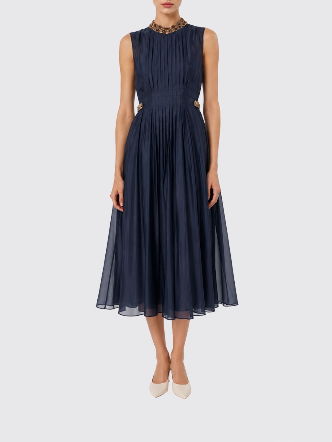 'S Max Mara Abito da cerimonia midi in misto seta plissettato con spalle scoperte